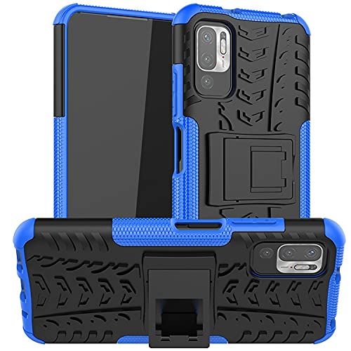 Glaslux Polycarbonate Designed For Mi Redmi Note 10T 5G Premium Real Hybrid Shockproof Bumper Defender Cover, Kickstand Hybrid Desk Stand Back Case Cover For Mi Redmi Note 10T 5G - Blue