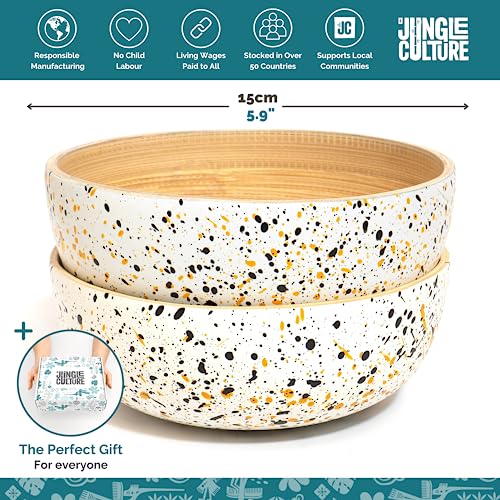 Jungle Culture® Bamboo Bowls Set of 2 • Wooden Bowl for Food & Cereal • Salad Serving Bowls • Pasta, Snacks, Popcorn, Fruit Bowl • Decorative Bowls for Potpourri • Vegan Gifts • Coconut Bowls