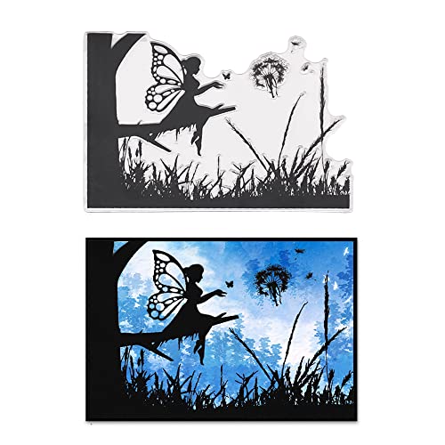 Hying CS-YC-221221-FAIRY TREE Fairy Trees Background Clear Stamps For Card Making, Spring Flowers Rubber Stamps Fairy Girl Stamp Seal cover