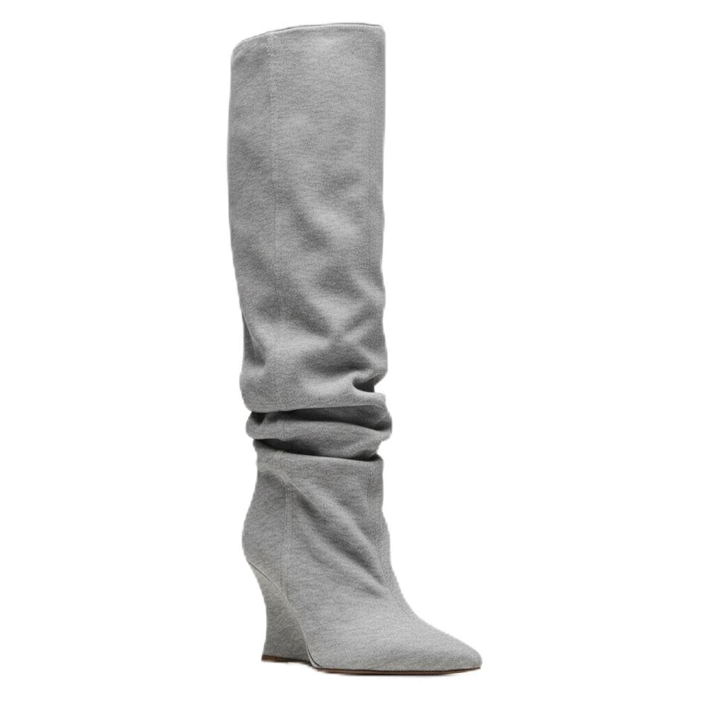 SO SIMPOK Wedge Knee High Boots for Women Pointed Toe Shark Boots Pull On Pull On Casual Dressy