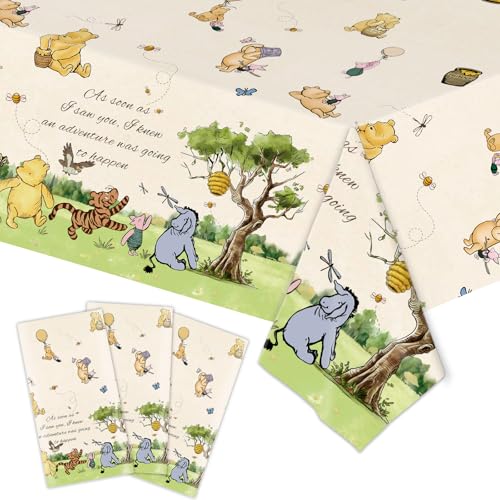 32 SPIRITS 3PCS Vintage Bear Table Cloths for Baby Shower Quotes Table Cloths Birthday 54 x 108Inch Neutral Disposable Table Covers for Gender Reveal 1st Birthday Party Decorations