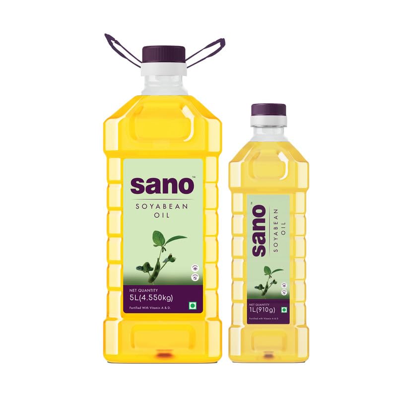 Image of sano 1 Ltr and 5 Ltr Soyabean Oil Pet Bottle - Pure, Natural, and Nutrient-Rich Cooking Oil for Healthy Delights