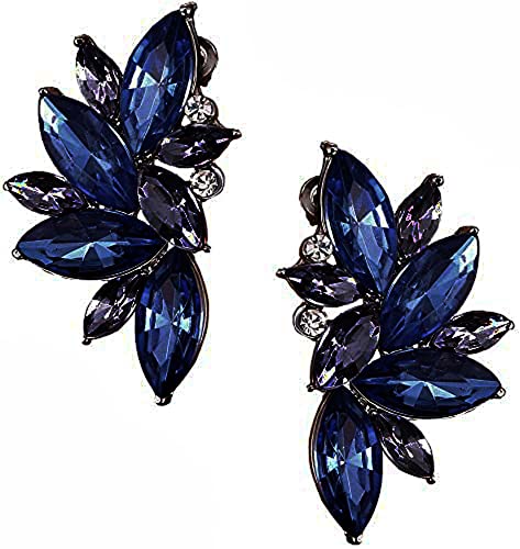 Art Deco Antique Retro Vintage Style Dark Blue Sapphire Rhinestone Cluster Earrings
