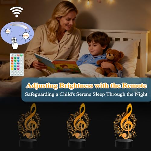 Image of Music Note Gifts, 3D Illusion Lamp, 3D Music Night Light with 16 Colors Remote and Touch Control, Timer, Dimmable and 4 Flash Modes, Music Note Decor for Kids Room, Girls Birthday Gifts