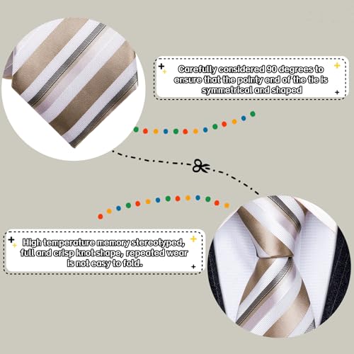 Image of Barry.Wang Man Stripe Ties Set Silk Woven Pocket Square Necktie Cufflinks Formal Party Business