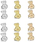 【6 Pairs】Earring Lifters, Adjustable Hypoallergenic Earring Secure Backs, 18K Gold Plated, Sterling Silver, Rose Gold Plated, Crown Style