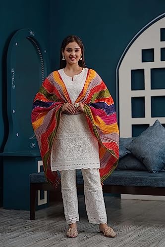 Chikankari Kurtis for Women Pakistani Salwar Kameez Suit Set Indian Dresses Cream White Kurti Pant & Dupatta Set4