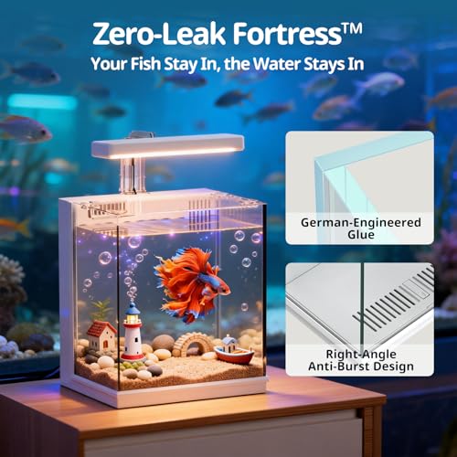 Image of AQUASMITH Betta Fish Tank, 2 Gallon All-in-One Aquarium Kit with Filtration & LED Light, Self-Cleaning Aquarium for Beginners, Kids, Gifts for Men, Teen Boys