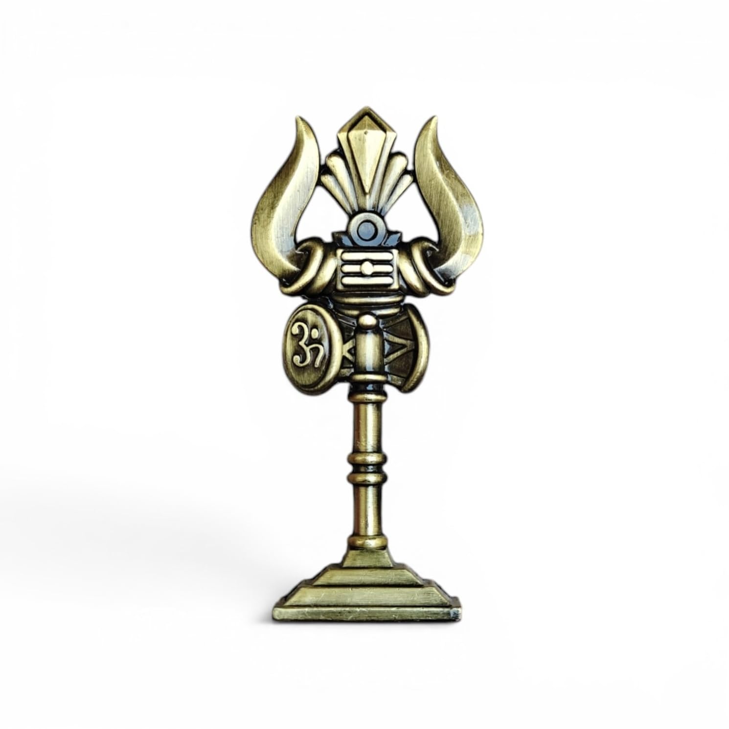 Trishul Idol | Mahadev Trident with Damru & Om Symbol | Lord Shiva Trishul for Car Dashboard | Home Temple & Office | Hindu Religious Decor | Spiritual Gift (Rusty Gold)-image-32
