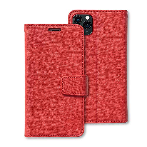 SafeSleeve EMF Protection for iPhone Case: iPhone 11 Pro Max RFID Blocking Card Holder Wallet, Adjustable Stand Case, Vegan Leather for Women & Men (Red)