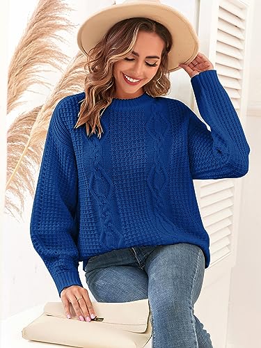 Image of ZAFUL Womens Sweater Cable Knit Oversized Sweaters Crewneck Long Sleeves Casual Knit Pullover Tops