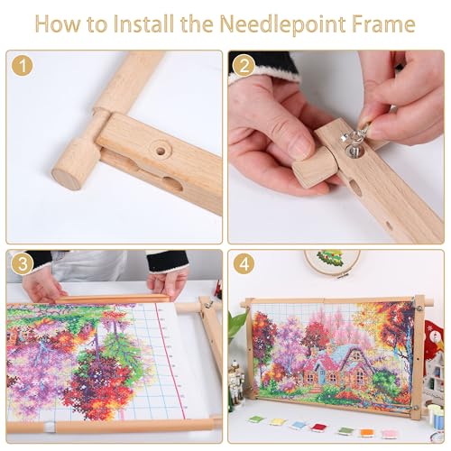 Image of Embroidery Tapestry Scroll Frame, Detachable Cross Stitch Frame, Scroll Embroidery&Quilting Holder for Cross Stitch, Needlepoint, and Sewing Projects (21.45inch*11.8inch)