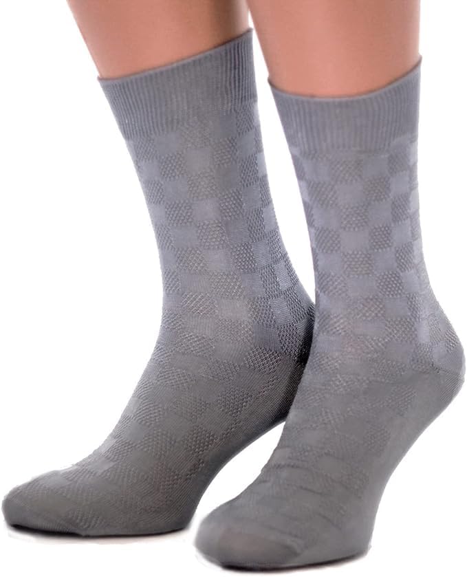 Dress Crew Silk Socks for Men, 3-pack (Large, Gray)