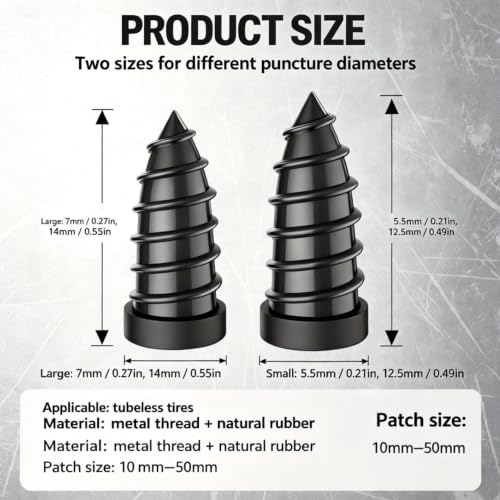 Image of Tire Repair Rubber Nails Kit, Screw in Tire Repair Plugs with Box and Screwdriver (100pcs) | Screw-In Plugs, Tire Puncture Repair, Includes Storage Box, Easy Installation