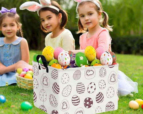 Image of Large Rectangular Easter Baskets Empty Waterproof Boy Toy Box Foldable Kid's Gifts Storage Bin Spring Room Decor(Brown Egg)