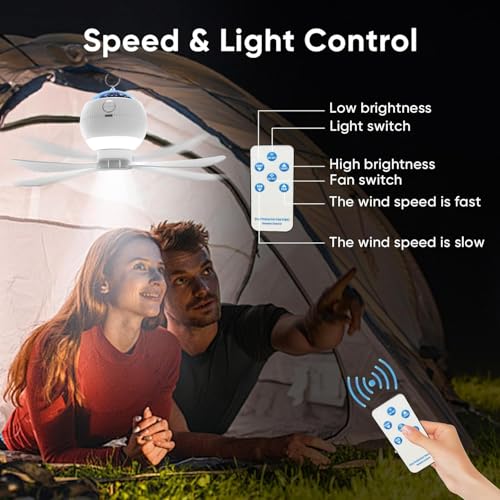 Portable Camping Fan with Lights & Starry Projection, LED Hanging Tent Fan with Remote & Timer, 3600mAh Rechargeable Battery Ceiling Fan for Car RV Survival Kit Camping Essentials(Fit 1-2 Person) - Image 2