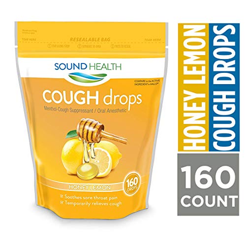 SoundHealth Honey Lemon Cough Drops, Lozenge, Cough Suppressant, 160Count Single Bag