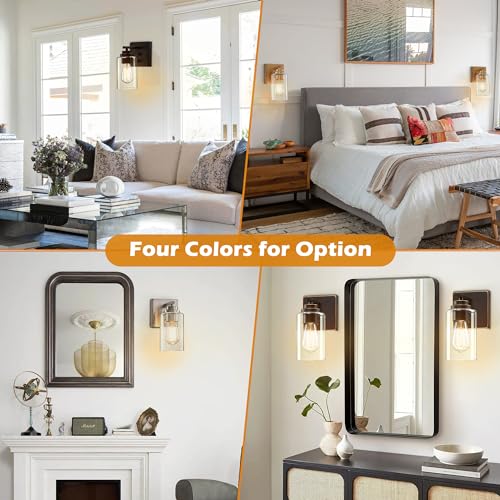 Image of Pia Ricco Wall Sconces Set of 2, Bedside Wall Lamps with Rotary Switch for Bedroom, Modern Bathroom Light Fixtures with Clear Glass Shade, Gold Sconces Wall Lights for Living Room, Hallway, Kitchen