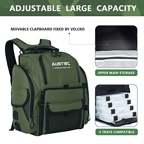 Image of AUMTISC Fishing Tackle Bag Backpack for Men with 4 Tackle Boxes, 2 Rod Holder, Rain Cover, Large Fishing Equipment Gear Bags for Camping, Hiking