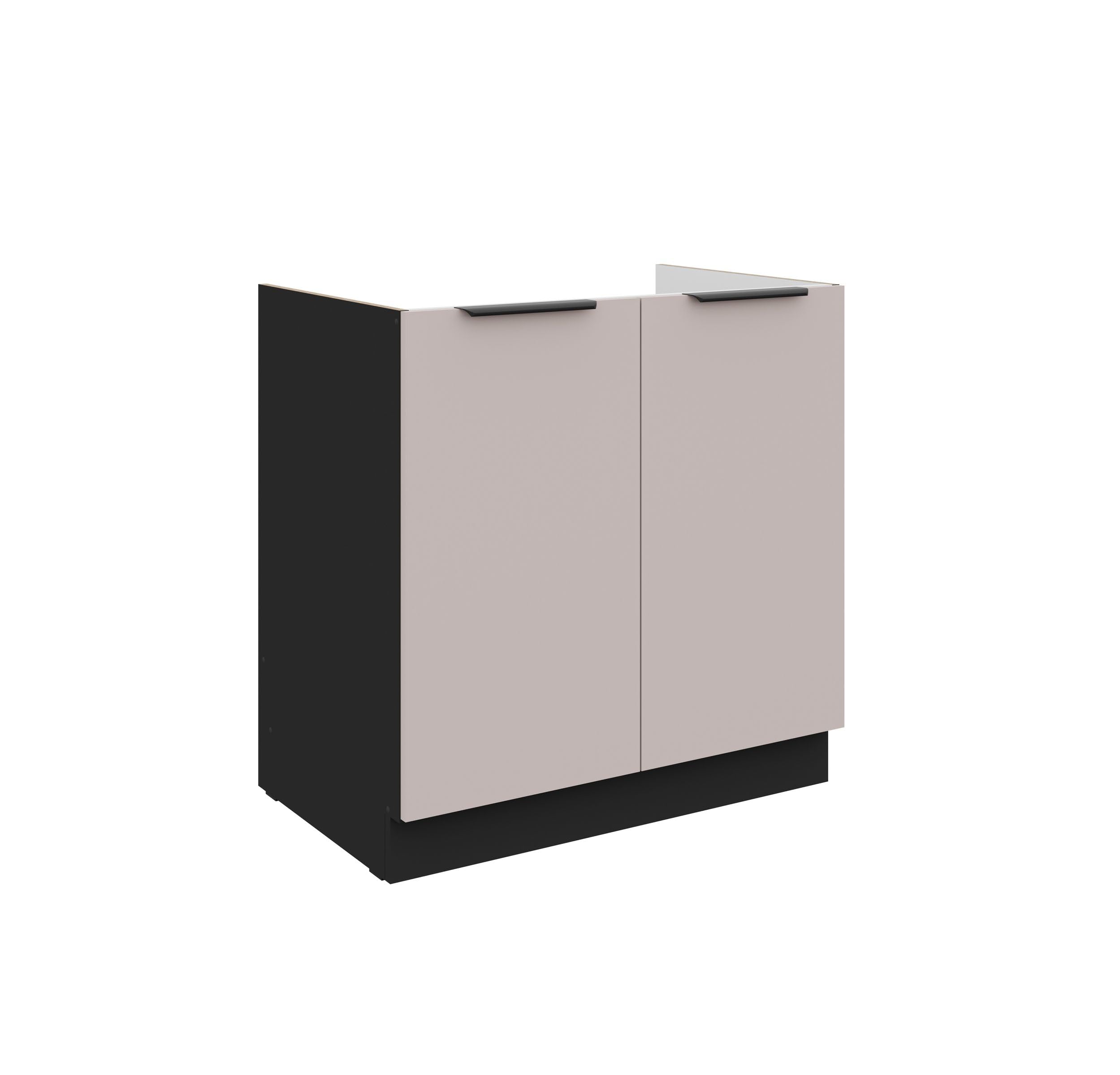 Kuechen-preisbombe Küchen Spülenunterschrank 80 cm Küche Arona Kaschmir beige matt + Schwarz matt Küchenzeile Küchenblock Küche Einbauküche