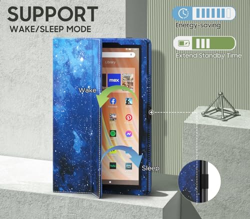 Image of MoKo Case Fits All-New Amazon Kindle Fire HD 10 & 10 Plus Tablet (13th /11th Generation, 2023 /2021 Release) 10.1 inch - Slim Folding Stand Cover with Auto Wake /Sleep, Blue Sky Star