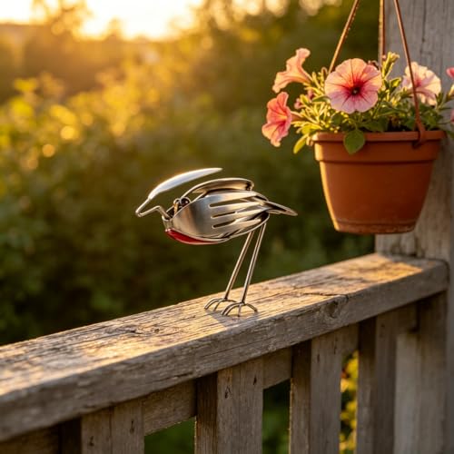Escultura de Metal de Pájaro Petirrojo Artesanal miniatura 4