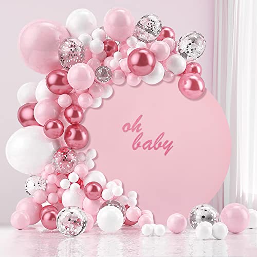 Image of Pink Arch Backdrop Cover 6.5ft Pink Balloon Birthday Photo Photography Background for Party Baby Shower Wedding Decorations
