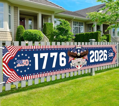 Ushinemi 250th Anniversary USA Banner America 1776-2026 250 Years of Freadoom Party Supplies, 4th of July Decorations Patriotic Banner for Wall, Fence, Lawn, 9.8 x 1.6 ft