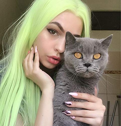 SAPPHIREWIGS Light Fluorescent Neon Green Fashion Cosplay Blogger Internet Celebrity Daily Makeup Synthetic Lace Front Wigs