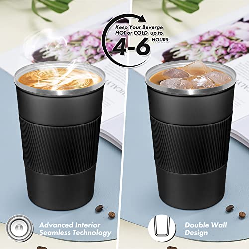 Image of EALLEN Travel Mug with Leakproof Lid,Insulated Reusable Coffee Mug for Hot&Cold Drinks /Tea,Portable Stainless Steel Thermal Takeaway Travel Coffee Cup for Car /Outdoor /Picnic /Office /School (Black)