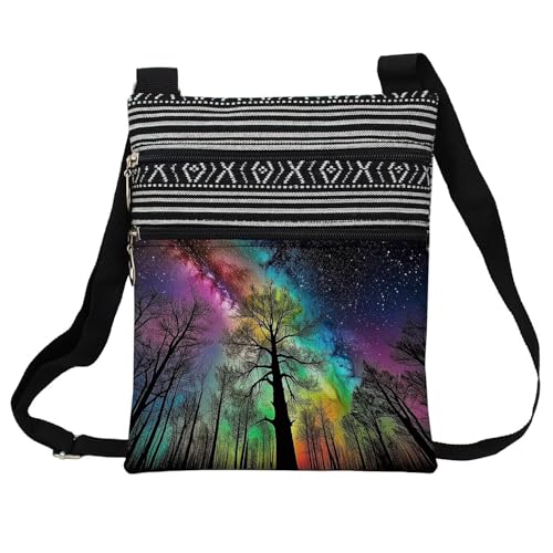 Aurora Messenger Bag Small Ethnic Pattern Printed Adjustable Strap Crossbody Zipper Pouch Aurora Phone Organizer Wallet Cute Shoulder Handbag for Women