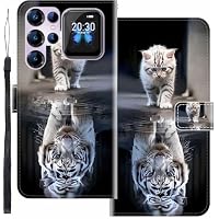 Custodia Portafoglio In Pelle Artificiale Per OUKITEL C22 (2021) – Flip Cover Con Supporto, Slot Per Carte E Chiusura Magnetica (Motivo Gatto) - 3