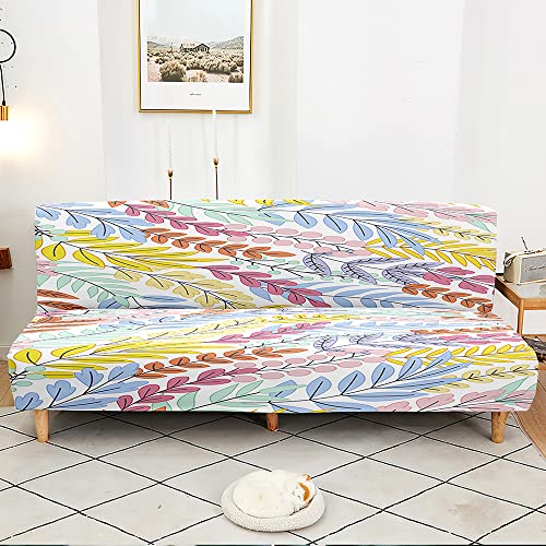 Hearda 3D Funda Sofa Cama Sin Brazos Elástica, Fundas de Clic Clac Ajustables Sofa Cama Plegable Protector de Muebles Antideslizante para Sofá Cama Plegable sin Reposabrazos (Hoja 9,160-190cm)