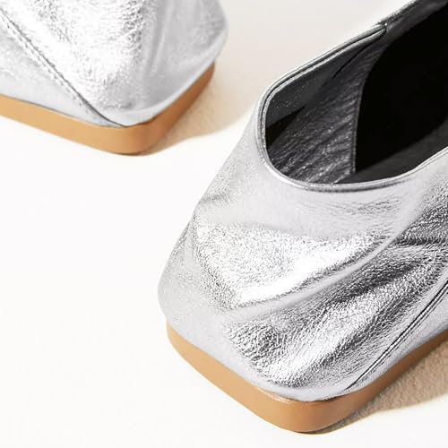 VIMISAOI Square Toe Ballerina Shoes for Women Bow Knots Ballet Flats Mary Jane Flats Slip On Bowtie Strap Flats Silver3