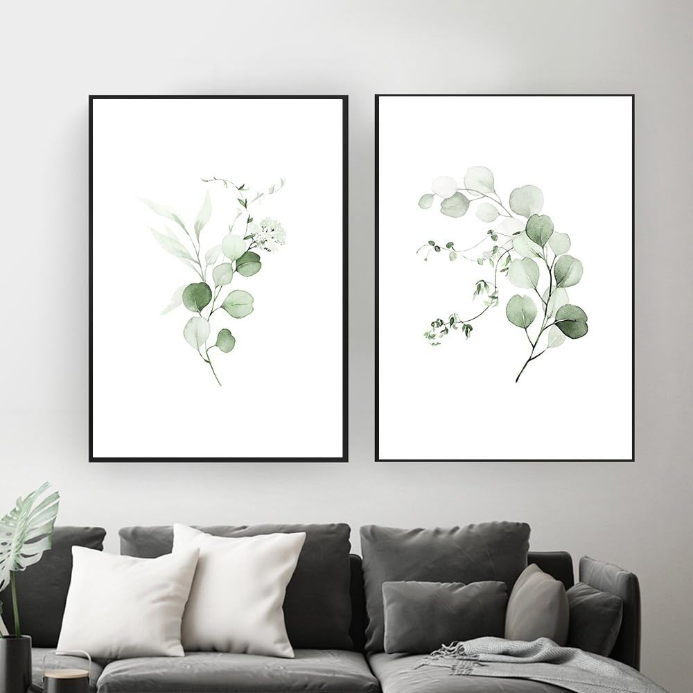 WBYZAC Set of 2-Abstract Green Plant Leaves Poster Print Wall Art Canvas Painting Botanical Eucalyptus Picture for Living Room Office Home Decor Decoration-40 * 60cm (No Frame)