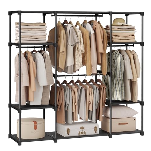 SONGMICS Portable Closet, Freestanding Closet Organizer, Clothes Rack with Shelves, Hanging Rods, Storage Organizer, for Cloakroom, Bedroom, 59.5 x 16.9 x 65.4 Inches, Black URYG036B02 59.5"