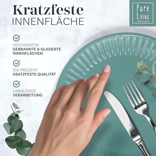 Steingut Geschirrset 4 Personen Hygge 16 tlg. TESTSIEGER, Traumhaftes Skandinavisches Steingut Geschirr Set, Schüssel- und Teller Set, Tafelservice 4 Personen, Geschirrsets Pure Living in Petrol