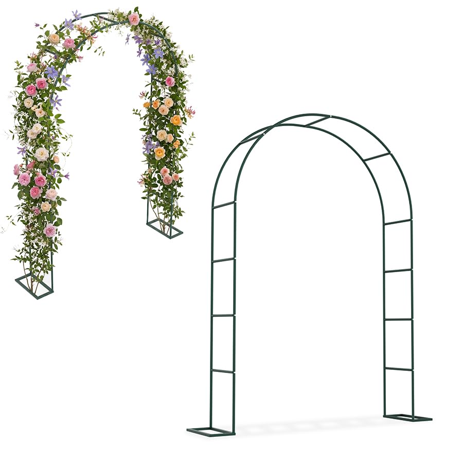 LARS360 Garden Arch Trellis, Metal Rose Arch for Climbing Plants, Weatherproof Garden Archway with Stable Base, for Wedding, Party, Outdoor Decoration (Green)