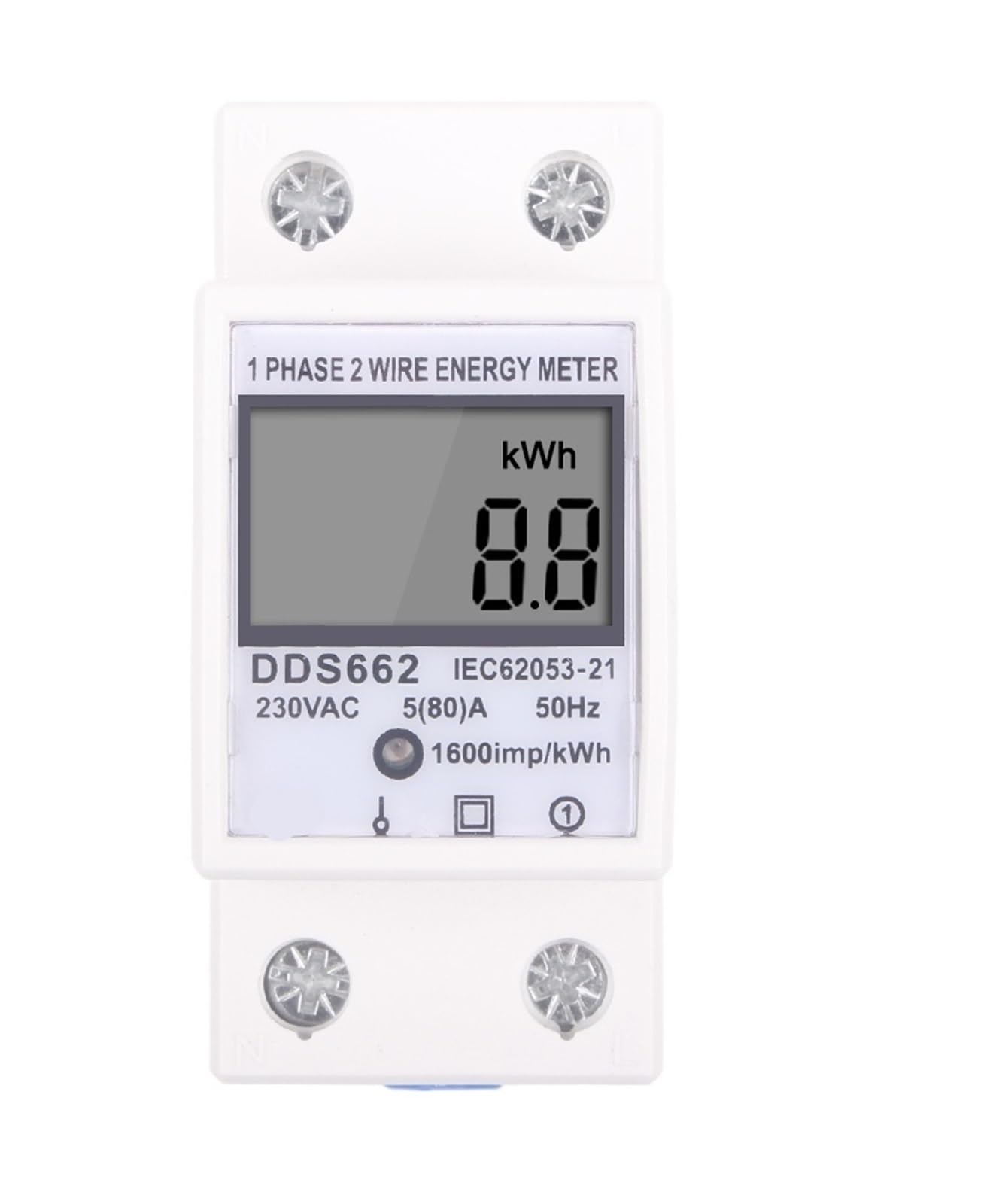 AC 230V Single Phase Two Wire LCD Digital Display Wattmeter Power Consumption Energy Electric Meter kWh 50Hz Din Rail DDS662(with Backlight)