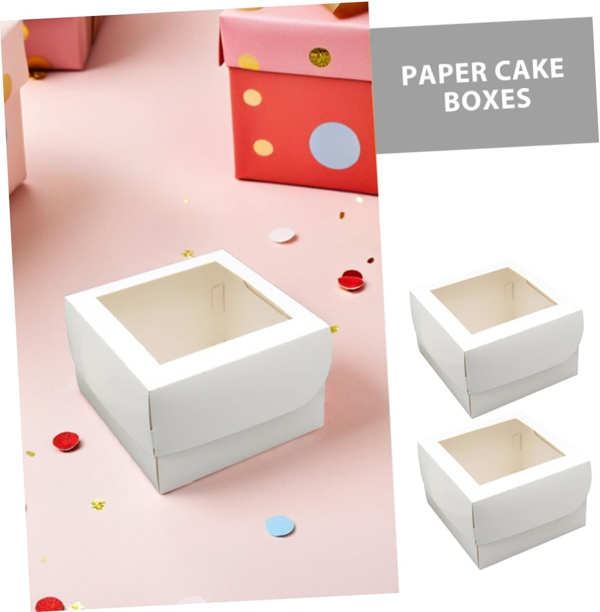 25pcs White Bakery Boxes with Window 4-inch Square Cake Carriers Food-grade 350gsm Cardboard with Paper Trays for Pastry Dessert Packaging and Cupcake Holding