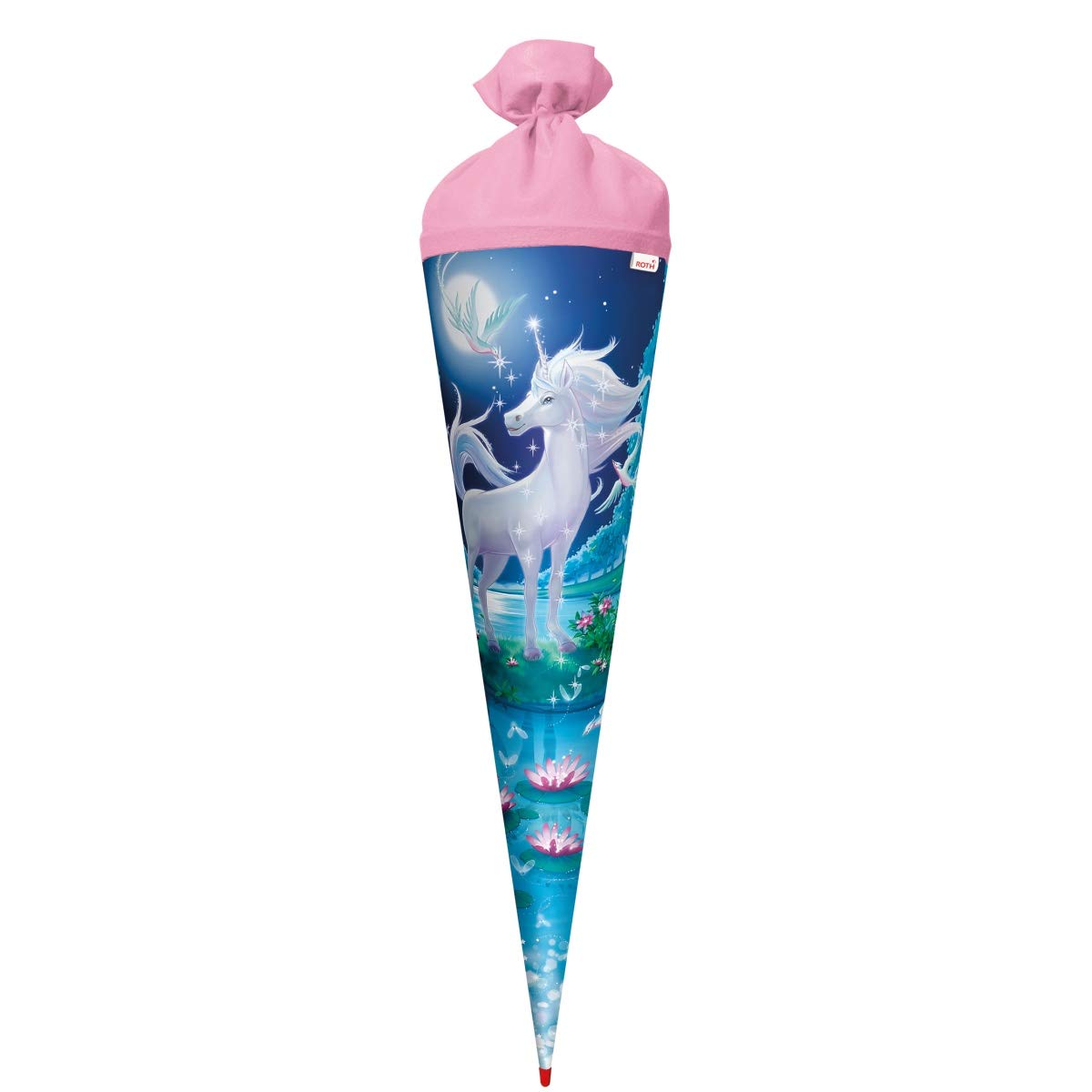 ROTH Cono scolastico grande unicorno lunare 70 cm – Glitter rosso con tappo in feltro