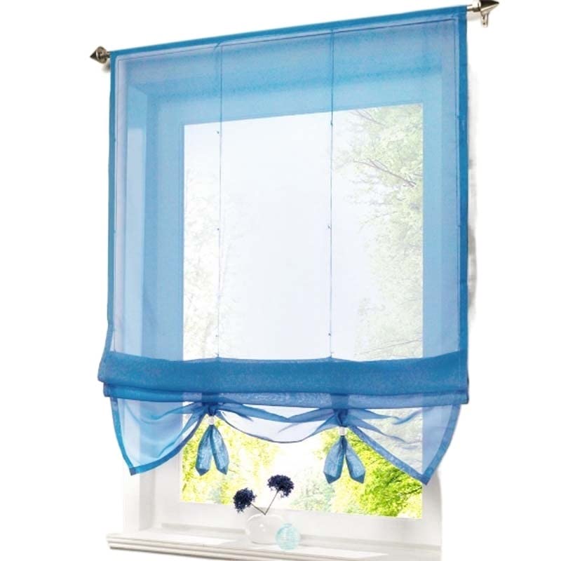 TIYGHI Tie Up Curtain Liftable Window Curtains Sheer Voile Roman Curtain Tulle Blinds for the Kitchen Balcony 1PCS (Color : Blue, Size : W120cm x H155cm)