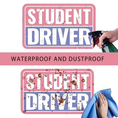 Image of 2 Pack Student Driver Magnet & New Driver Car Magnet - Removable Reflective Stickers No Residue, Automotive Safety Stickers, Magnetic Decal (Pink /Purple-Student)