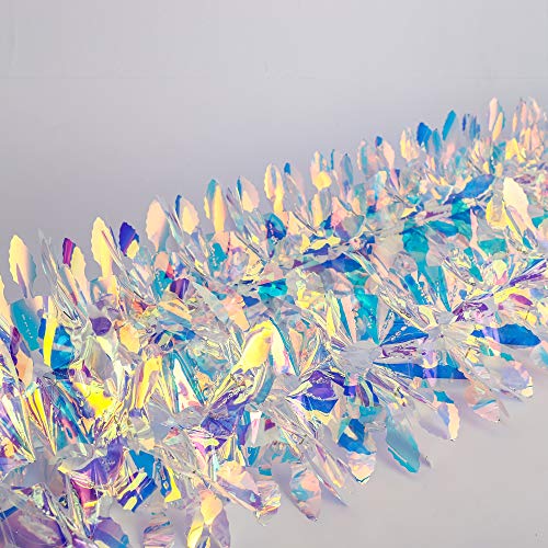 Image of Iridescent Hanging Decorations Garland, 6ft Long Roll Shiny Foil Metallic Banner for Christmas, Bridal Shower, Wedding, Birthday, Frozen Theme Party, Fairy Princess Rainbow Show Decoration