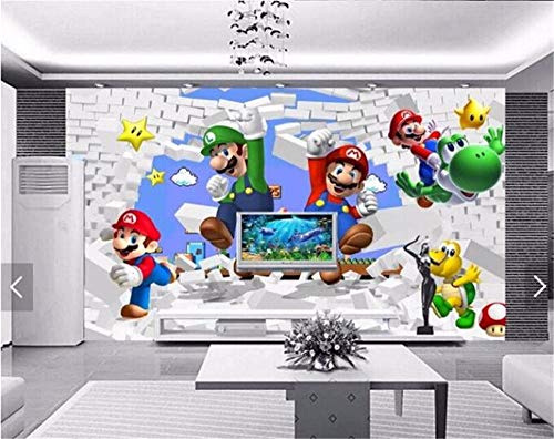 Papier Peint intissé Photo MuralCustom Cartoon Wall Papers Home Decor Modern Children's Room Background Wallpaper for Kids Room Super Mario Animation 3D Murals-Environ 250 * 175 cm Cover