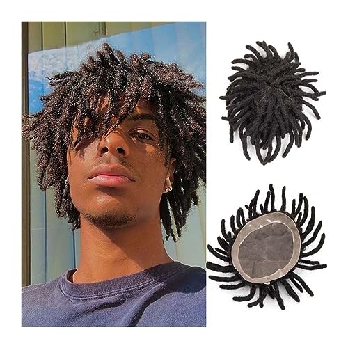 Peluquín para Hombres Hombres Toupee Afro Kinky Curly Breadlocks Fine Mono NPU Base Men's Toupee Natural Black Male Sistemas de reemplazo de cabello humano Peluca de Hombre Tupé de Moda (Color : 1)