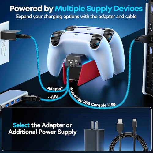 Image of OIVO P5 Controller Charger with Fast Charging AC Adapter, P5 Controller Charging Station Stand for Play Station 5, Docking Station Replacement for PS 5 Accessories Kits, Volcanic Red