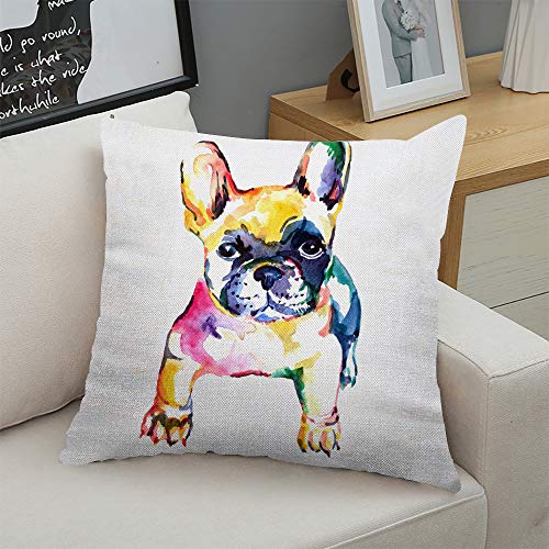 Ofocam OF-CA-MC0066 Throw Pillow Cover Cute White Frenchie French Bulldog Original Watercolor Of Dog Rainbow Hand Square Decorative Throw Pillow Cushion Case thumb #4