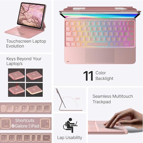 Image of typecase Edge for iPad Air 11 (M4 2026 / M3 2025 / M2 2024), Air 5th /4th & Pro 11 (4th /3rd /2nd /1st), 11-Color Backlit & Touchpad, Magic Floating Keyboard (NOT for 10th /A16 /Pro 11 (M5 /M4) - Rose Gold'26