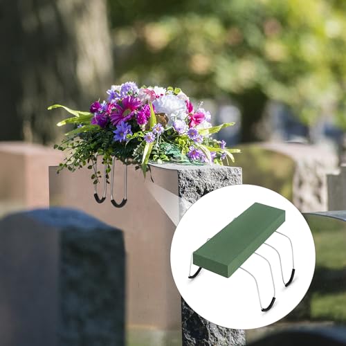 Hahood 4 Pack Memorial Day Headstone Flower Saddle with Floral Foam 17 x 12 Inch Gravestone Saddle Cemetery Flower Holder Outdoor Wire Rustproof Tombstone Saddle Cemetery Floral Ar image 7